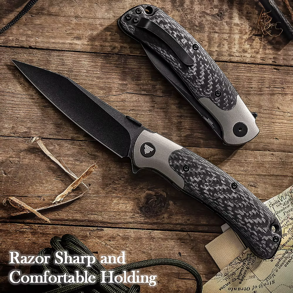 TRIVISA cuchillo plegable EDC S35VN titanio para camping y caza - imagen 5