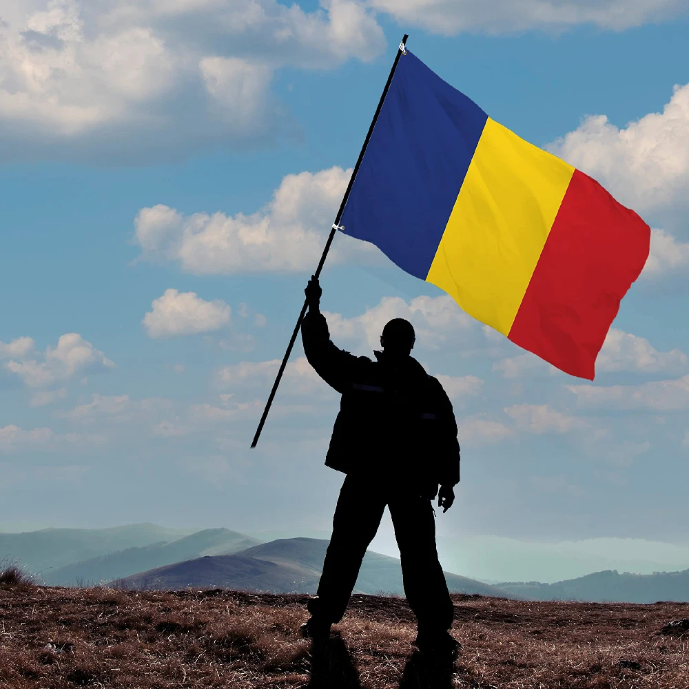 Bandera de Rumanía roja amarilla y azul para decoración