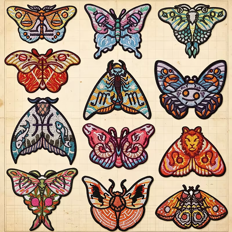 Parche termoadhesivo bordado mariposa psicodélica gótica para mochila