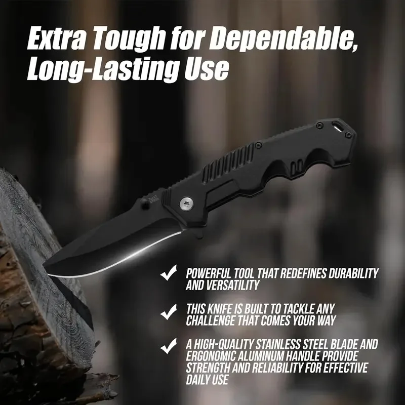 Cuchillo plegable EDC de acero inoxidable para pesca, camping y caza