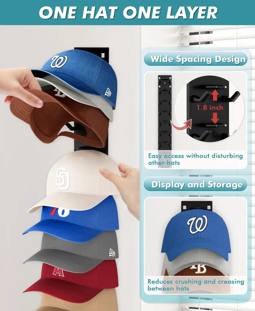 Organizador de gorras de béisbol adhesivo fuerte para puerta o armario - imagen 2