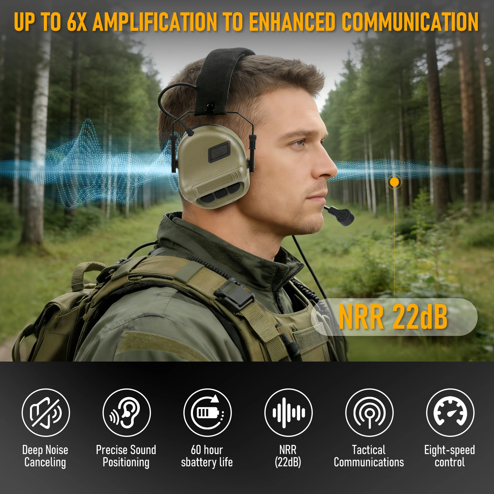 Auriculares tácticos YHKEMA E70 – Micrófono y cancelación de ruido - imagen 5
