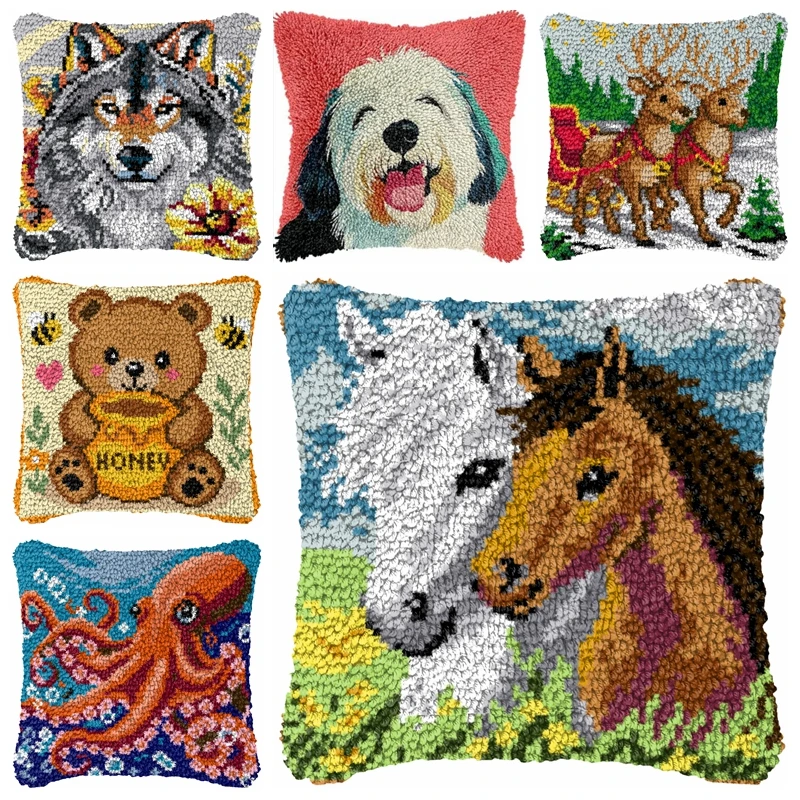 Kit de bordado punto de cruz DIY con animales adorables para cojín - imagen 2