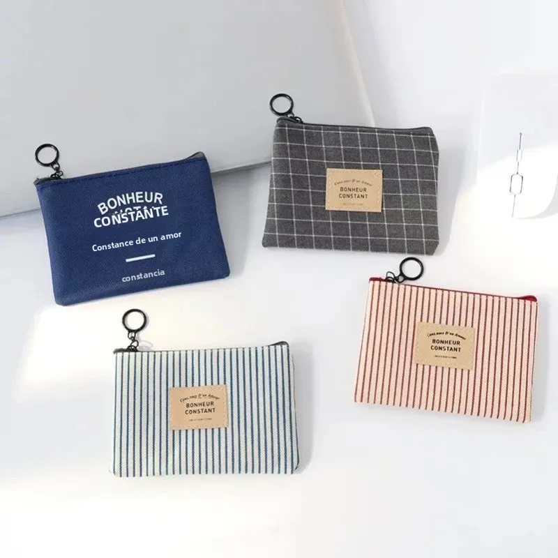 Bolsa para monedas y llaves de algodón y lino diseño geométrico - imagen 3