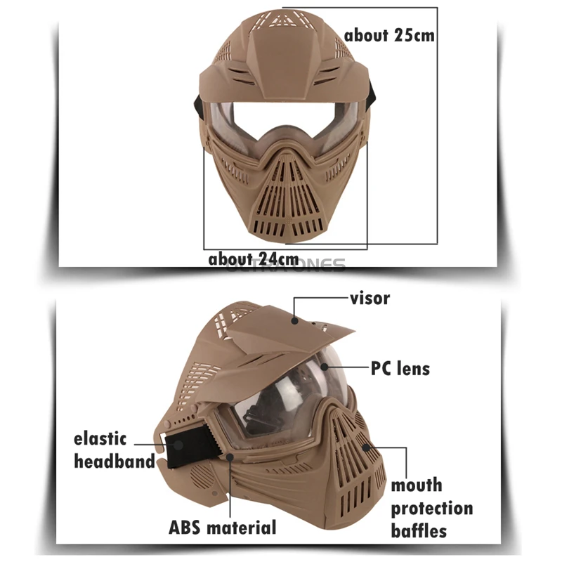 Máscara táctica facial completa con gafas desmontables airsoft - imagen 3