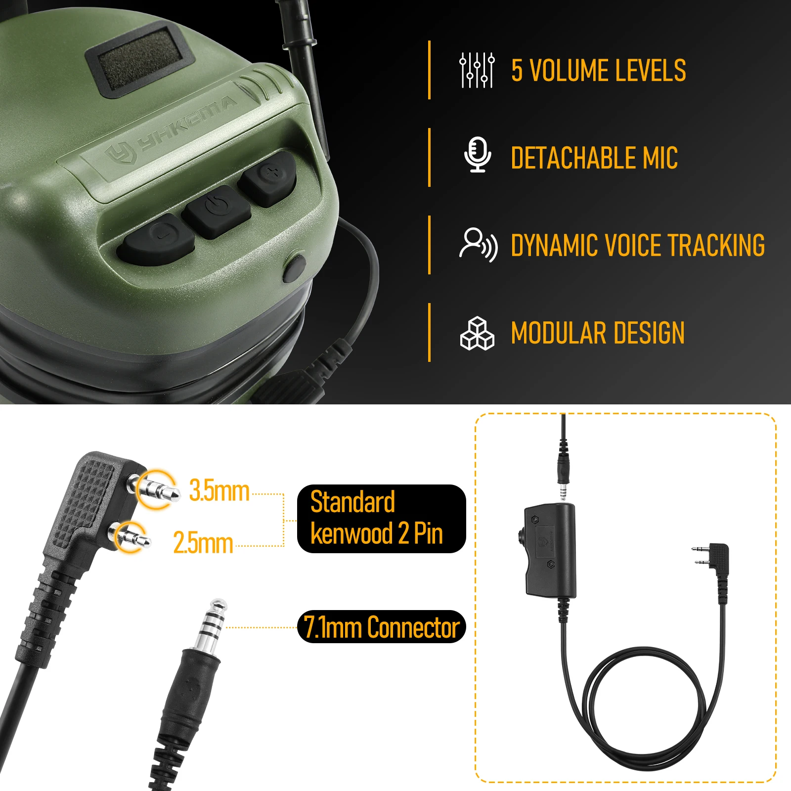 Auriculares tácticos YHKEMA E70 con cancelación de ruido y PTT - imagen 2