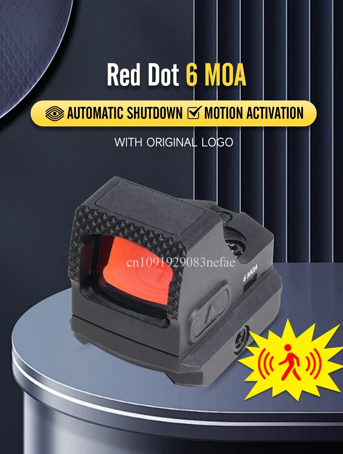 Vista frontal de la mira DF-CCW mostrando el punto rojo de 6 MOA