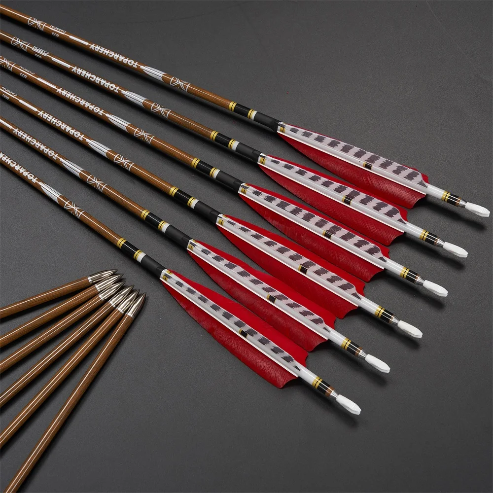 Toparchery Flechas de Carbono 32" – Plumas de Pavo, Spine 300-600 - imagen 3