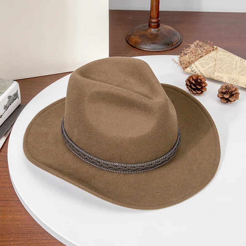 Sombrero fedora unisex de lana con ala ancha y copa cóncava - imagen 3
