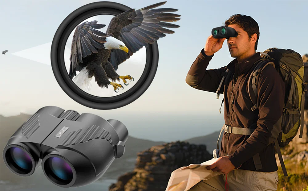 Binoculares compactos 10x25 con visión amplia