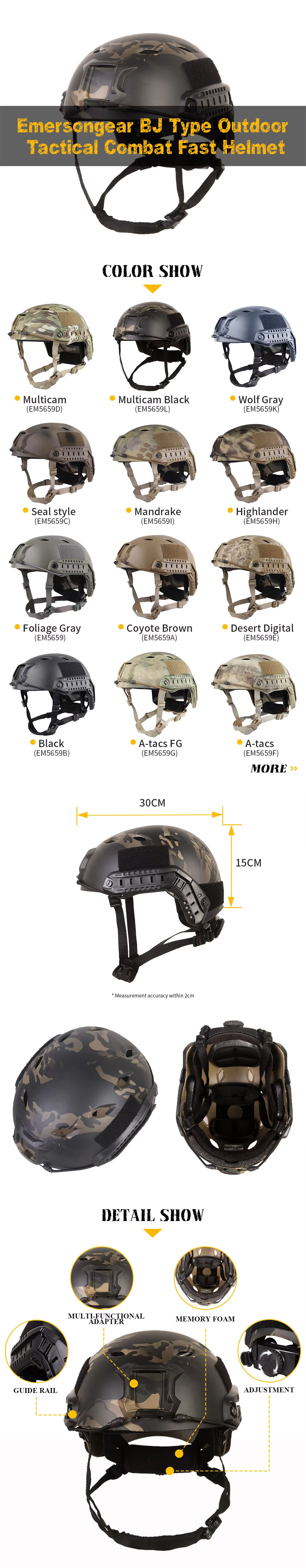 Casco táctico Emersongear vista frontal con rieles laterales