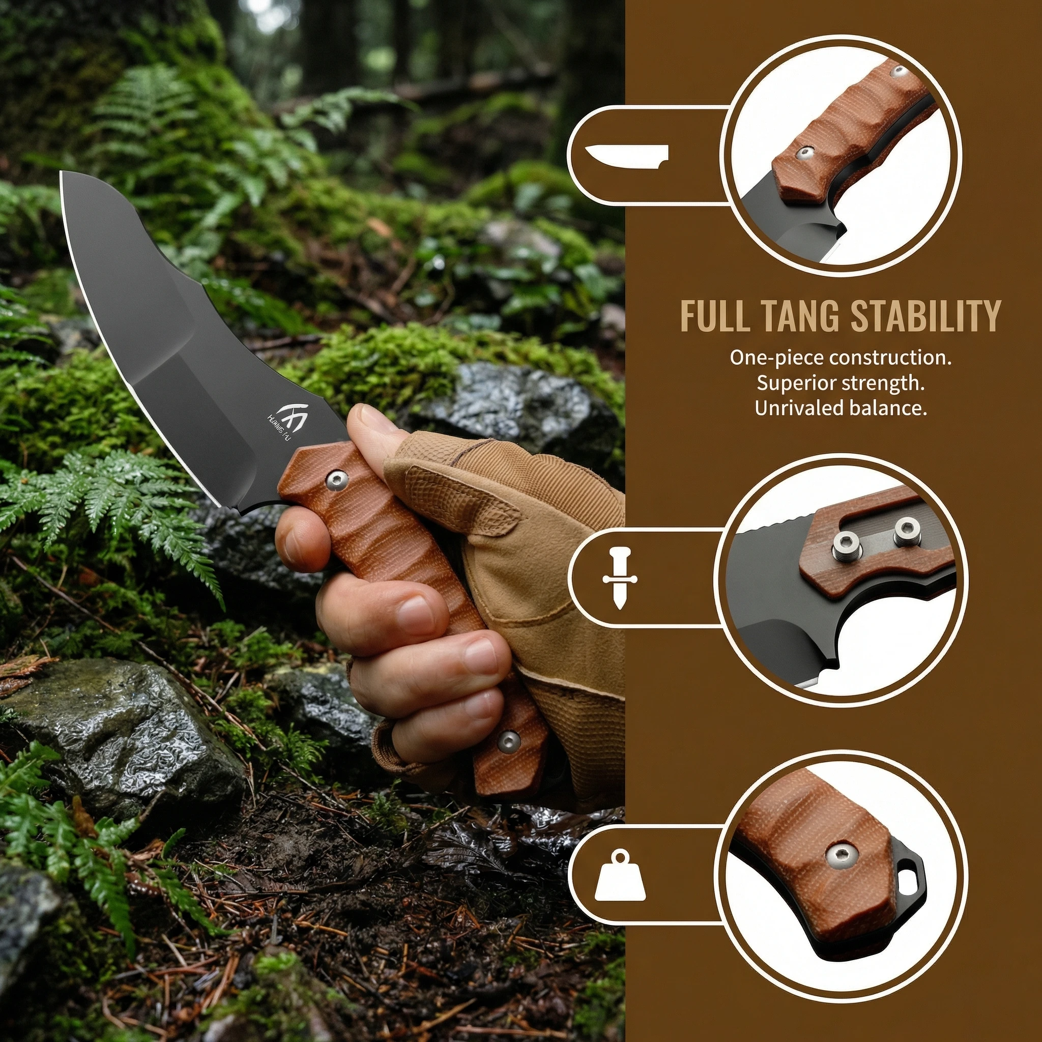 Cuchillo hoja fija mango lino con funda para exterior - imagen 3