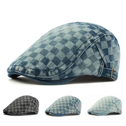 Gorra plana vintage a cuadros con visera y cierre ajustable