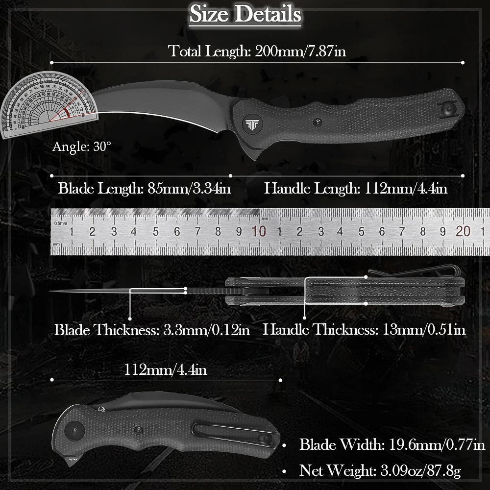 TRIVISA Lacerta cuchillo plegable EDC con mango de Micarta - imagen 3