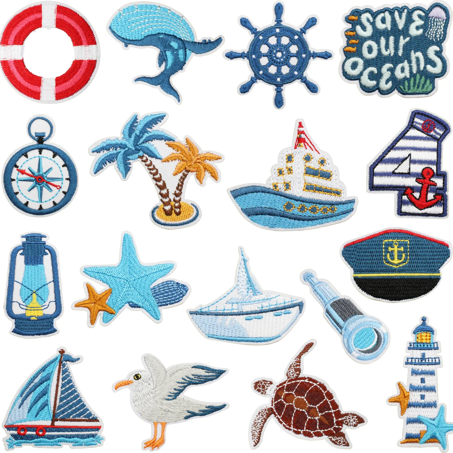 Parches bordados marinos para planchar o coser
