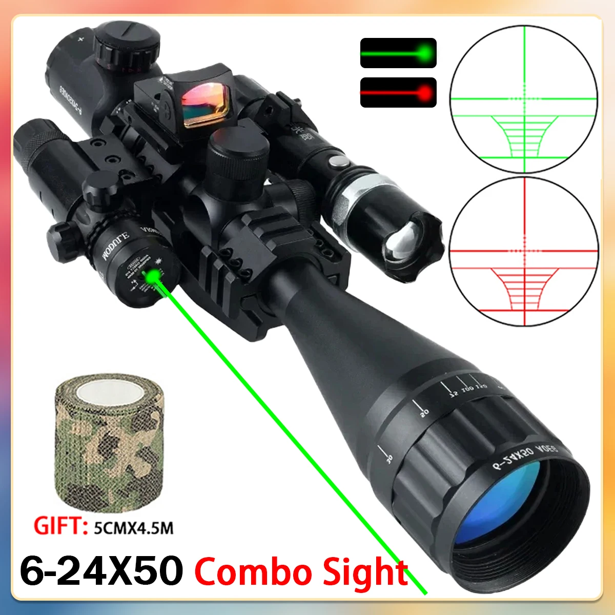 AOEG Mira telescópica táctica con láser rojo y verde para caza - imagen 2