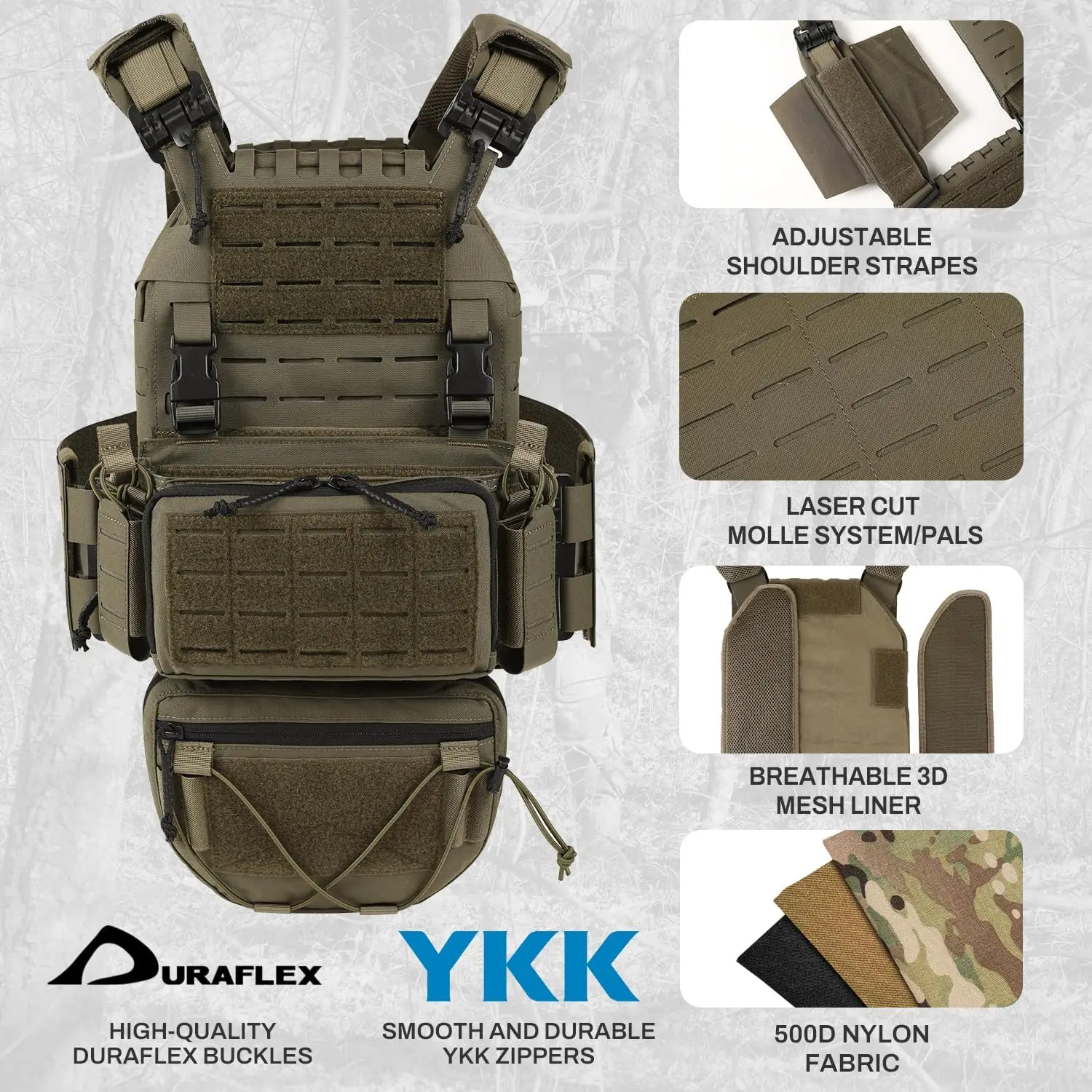 VOTAGOO Chaleco Táctico MOLLE Ajustable con Bolsa de Almacenamiento - imagen 2