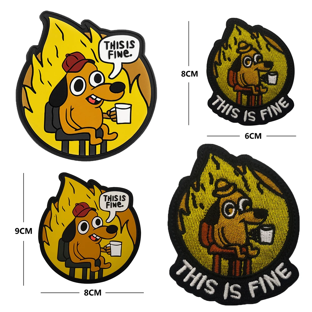 Parche bordado con diseño de perro en el fuego