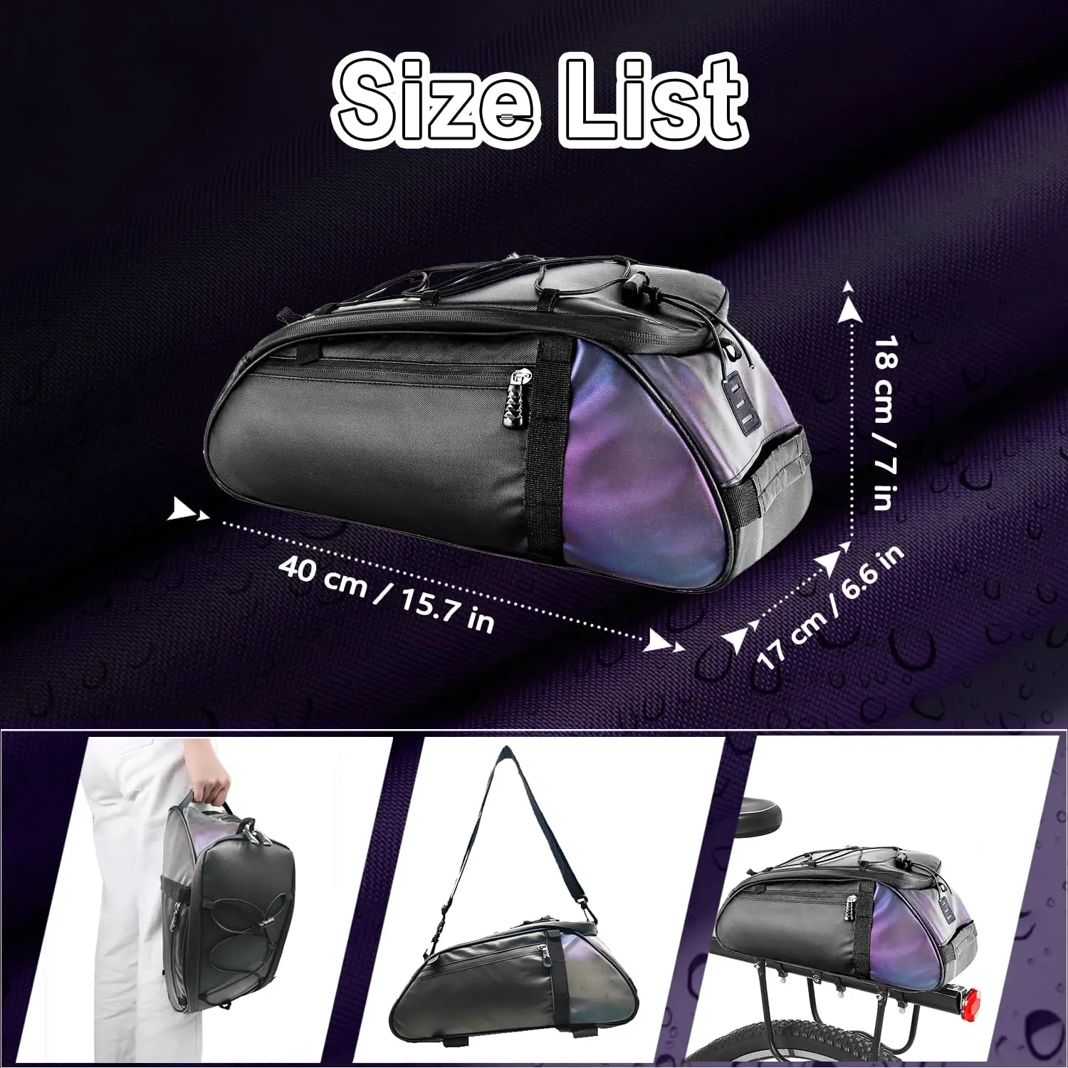 Alforja para sillín con reflector, bolsa transporte bicicleta - imagen 2
