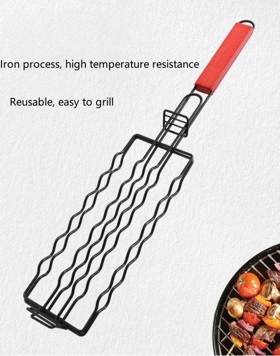 Red para barbacoa de salchichas con mango de madera
