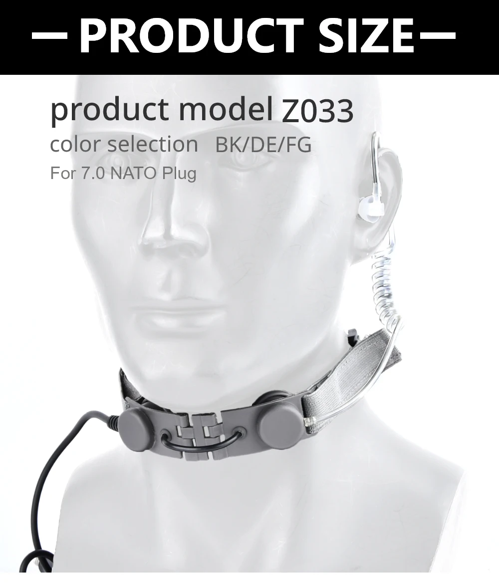 Auriculares tácticos WADSN con micrófono de garganta - vista frontal