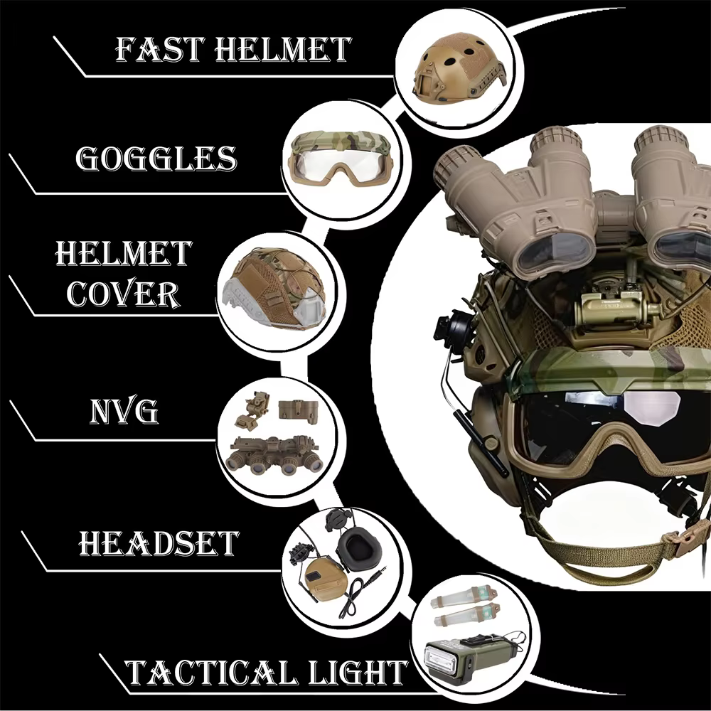 Casco táctico Airsoft con NVG, auriculares y luz de señal - imagen 2