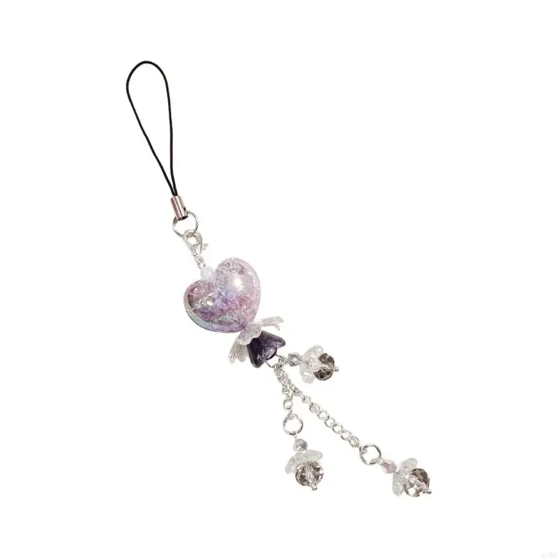 Llavero y correa para teléfono acrílicos con corazones y flores mármol - imagen 3