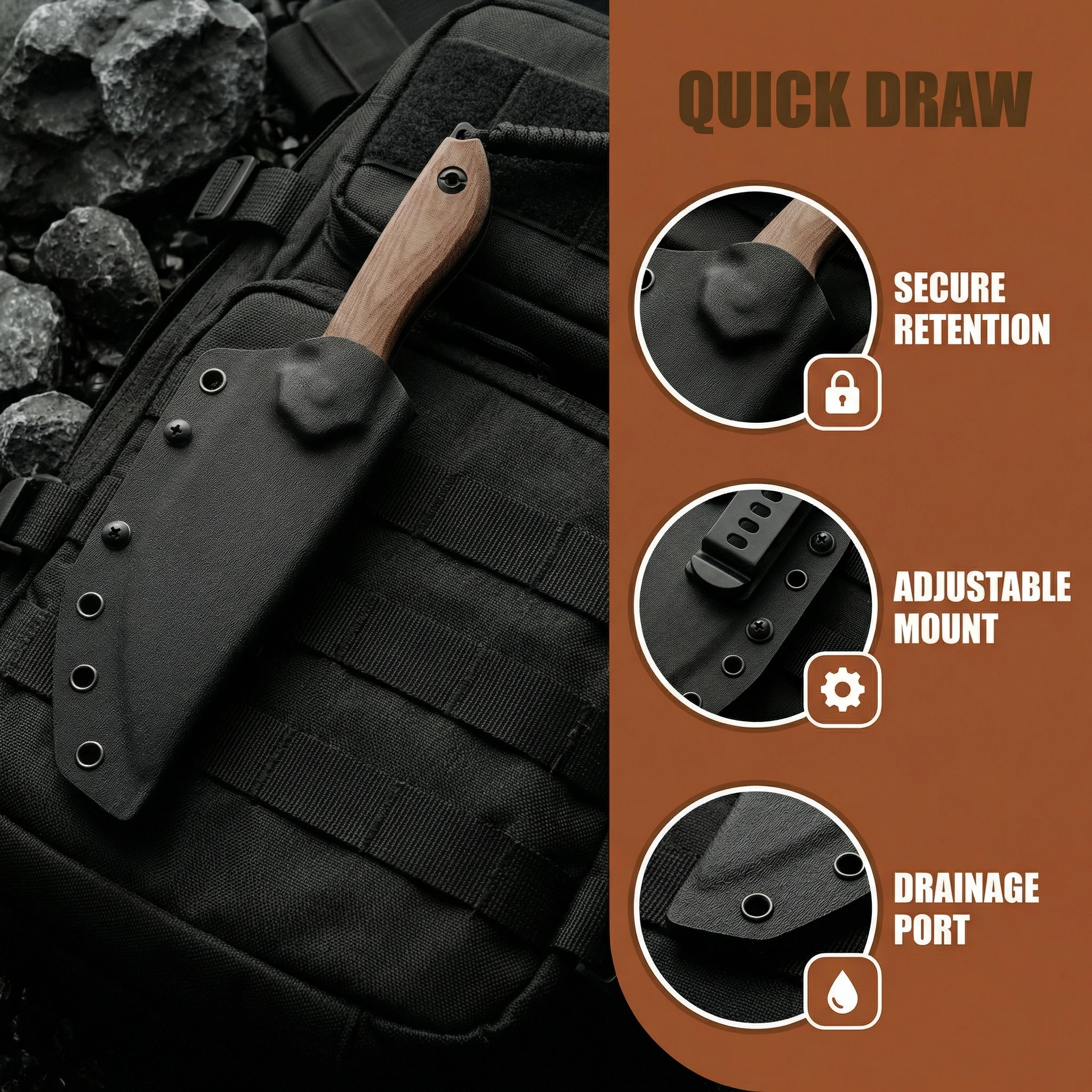 Cuchillo fijo táctico con mango G10 y funda - imagen 4