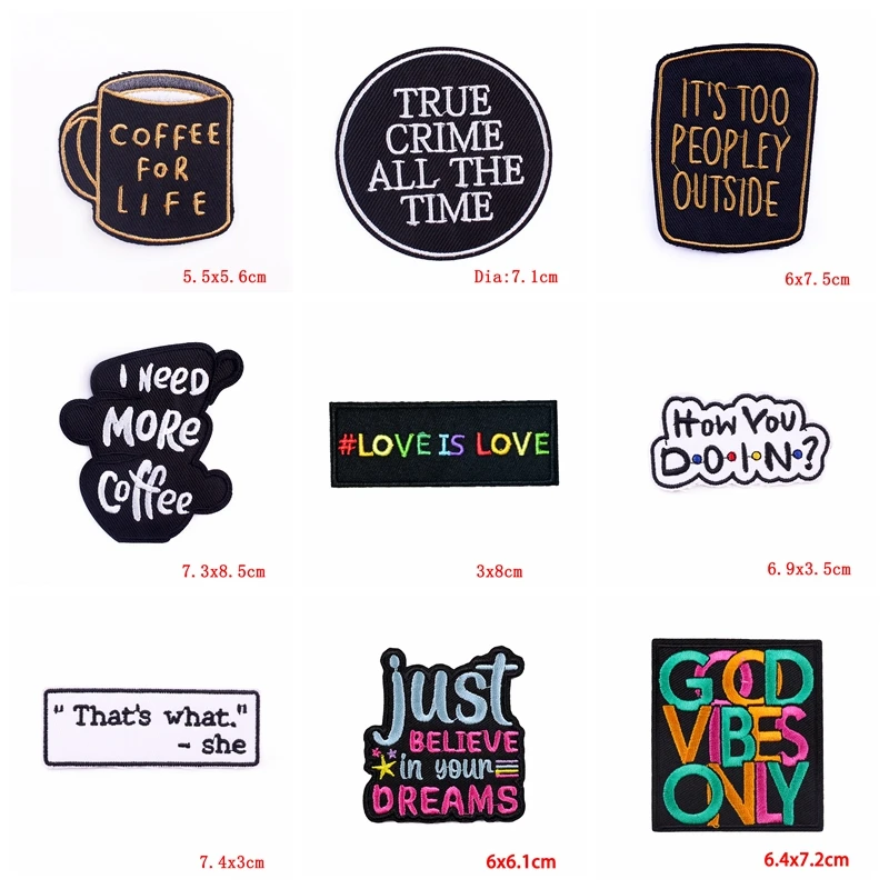 Parche termoadhesivo bordado letras positivas negro para ropa - imagen 5