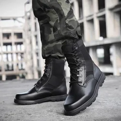 Botas tácticas de combate punta de acero caña alta negras transpirables
