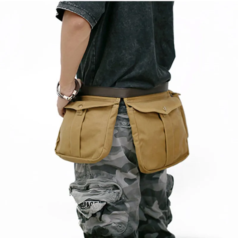 Riñonera táctica lona impermeable con cuero multifuncional - imagen 5