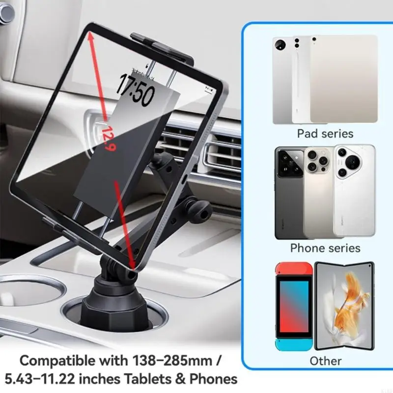 Soporte para tablet en coche ajustable con base universal de vasos