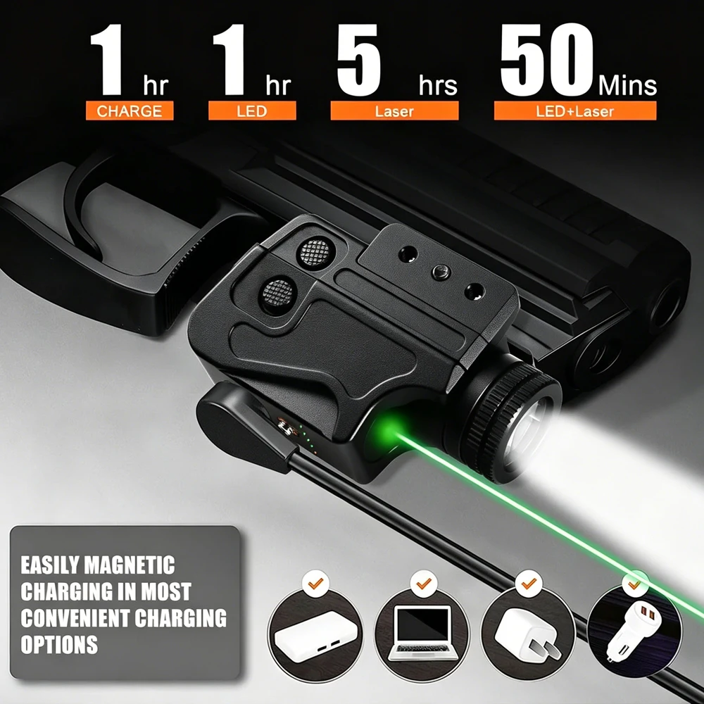 Linterna táctica para pistola con láser rojo y verde riel Picatinny - imagen 2