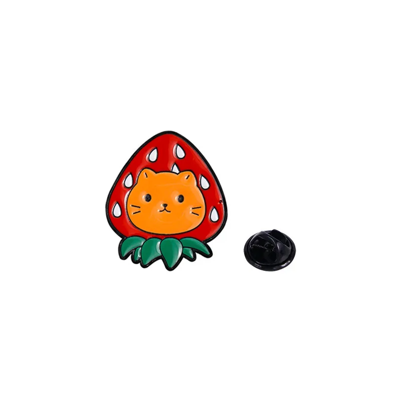 Broche esmaltado de gato negro con fresa – Alfiler de solapa infantil - imagen 5