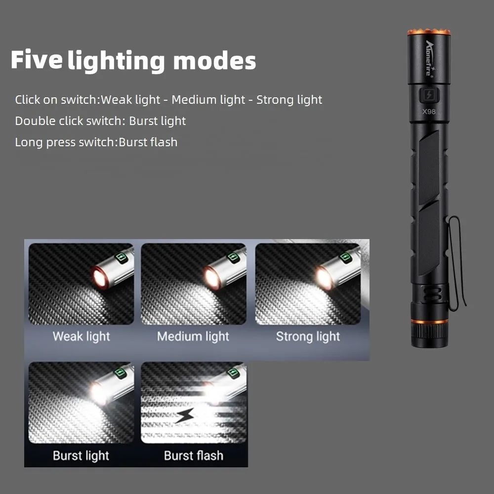 Alonefire Zoom Mini EDC linterna pluma recargable USB imán senderismo - imagen 2