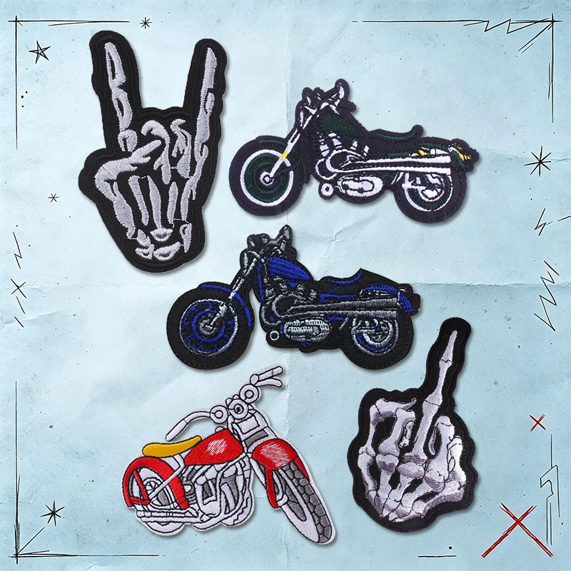 Parches termoadhesivos punk terror bordados corazón calavera llamas - imagen 4