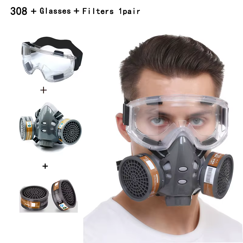 Respirador media cara con gafas protección pintura polvo pesticidas - imagen 5