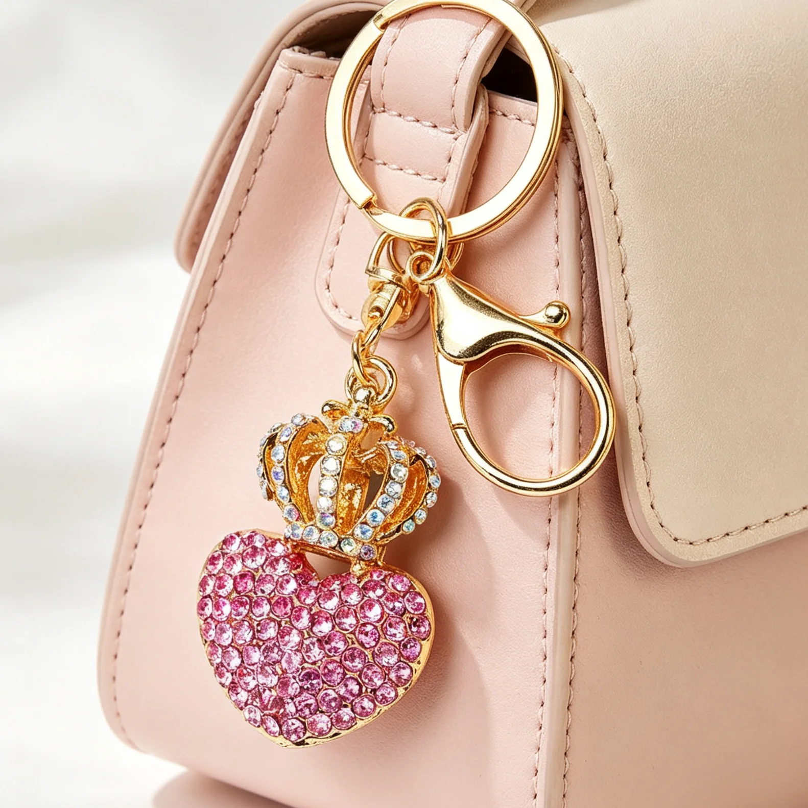 Llavero cristal rhinestone dorado corazón con corona – Accesorio bolsa - imagen 4
