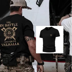 Camiseta viking de algodón transpirable cuello redondo hombre