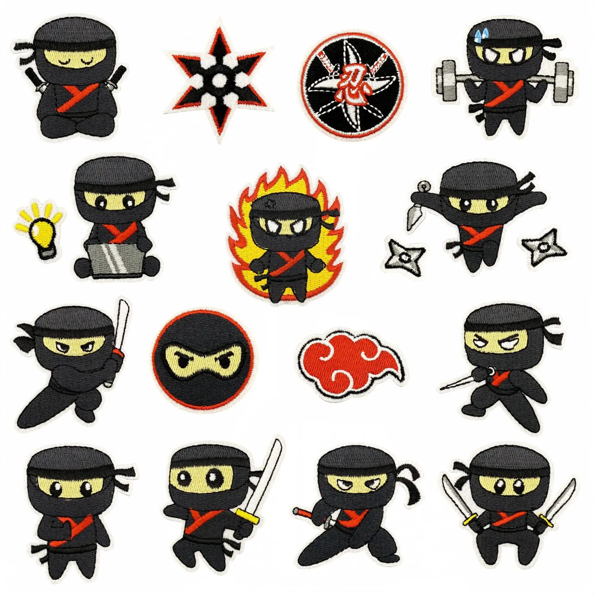 Parche bordado termoadhesivo ninja katana negro para ropa