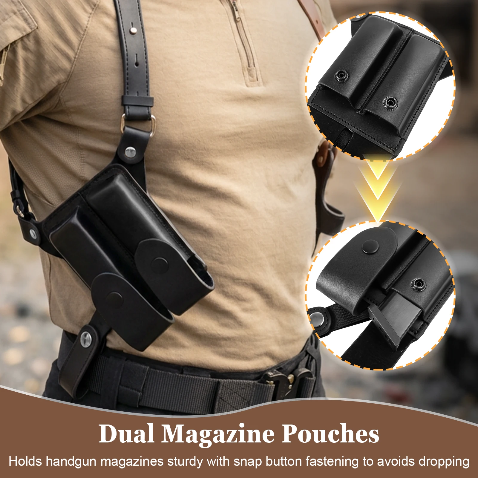 Funda hombro táctica pistola cuero PU doble cargadores - imagen 4