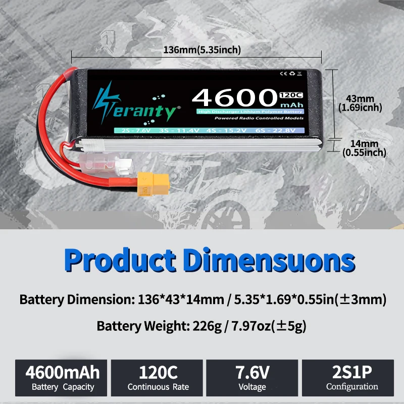 Batería LiPo TERANTY para radiocontrol con conector tipo XT