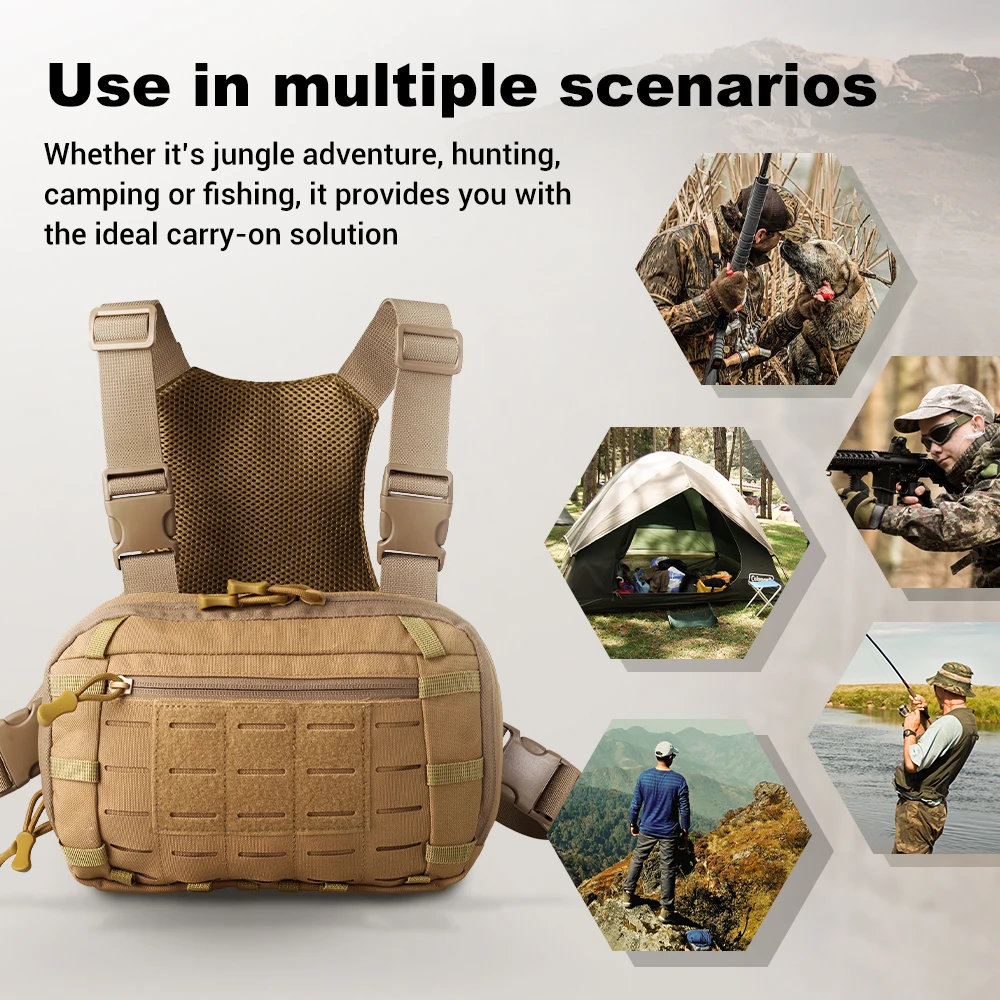 Bolsa táctica de pecho 600D nylon EDC con fundilla para caza, camping y outdoor - imagen 2