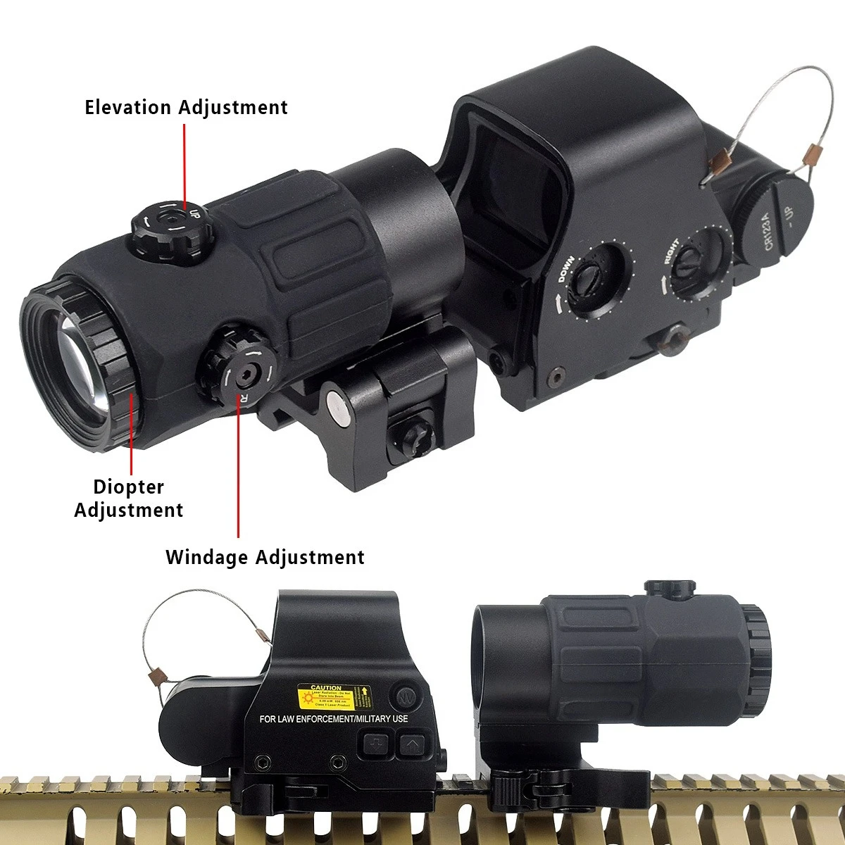 Mira telescópica G45 5X + G33/G43 con lupa lateral Picatinny - imagen 5