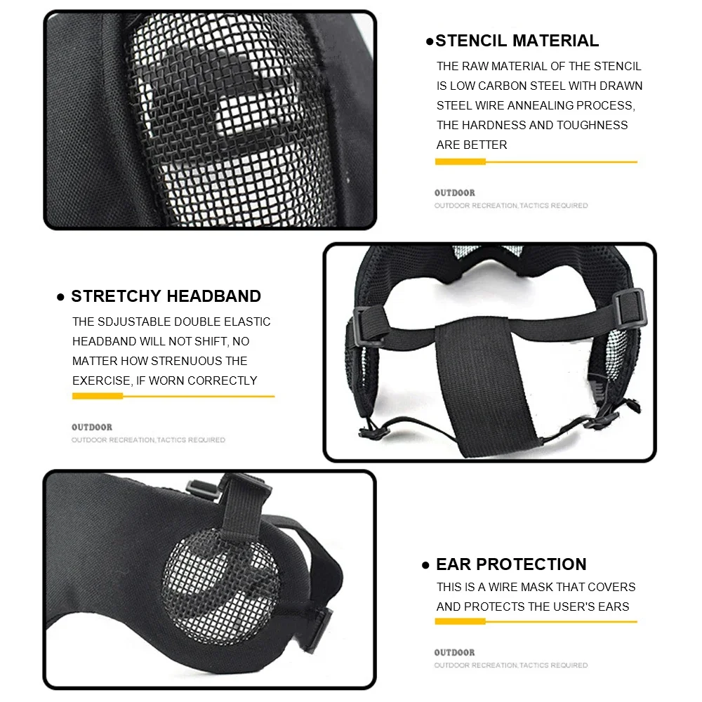 Protector facial táctico de malla de acero – Plegable con protección auditiva