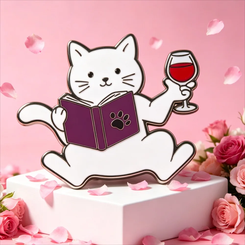 Insignias de esmalte gatito blanco bebiendo vino para bolsos y ropa - imagen 3