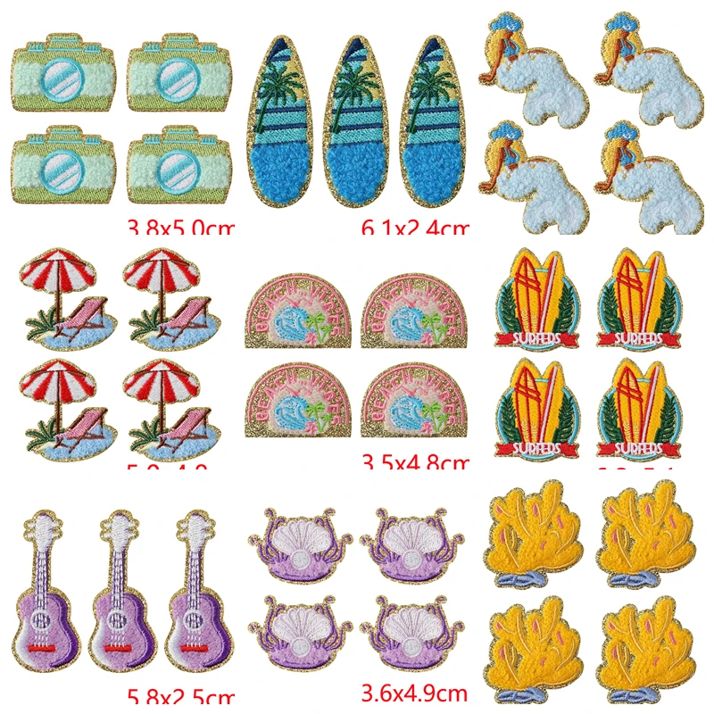 Set de parches bordados con motivos playeros