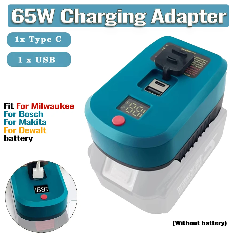 Adaptador USB-C batería Makita Bosch Milwaukee DeWalt carga rápida