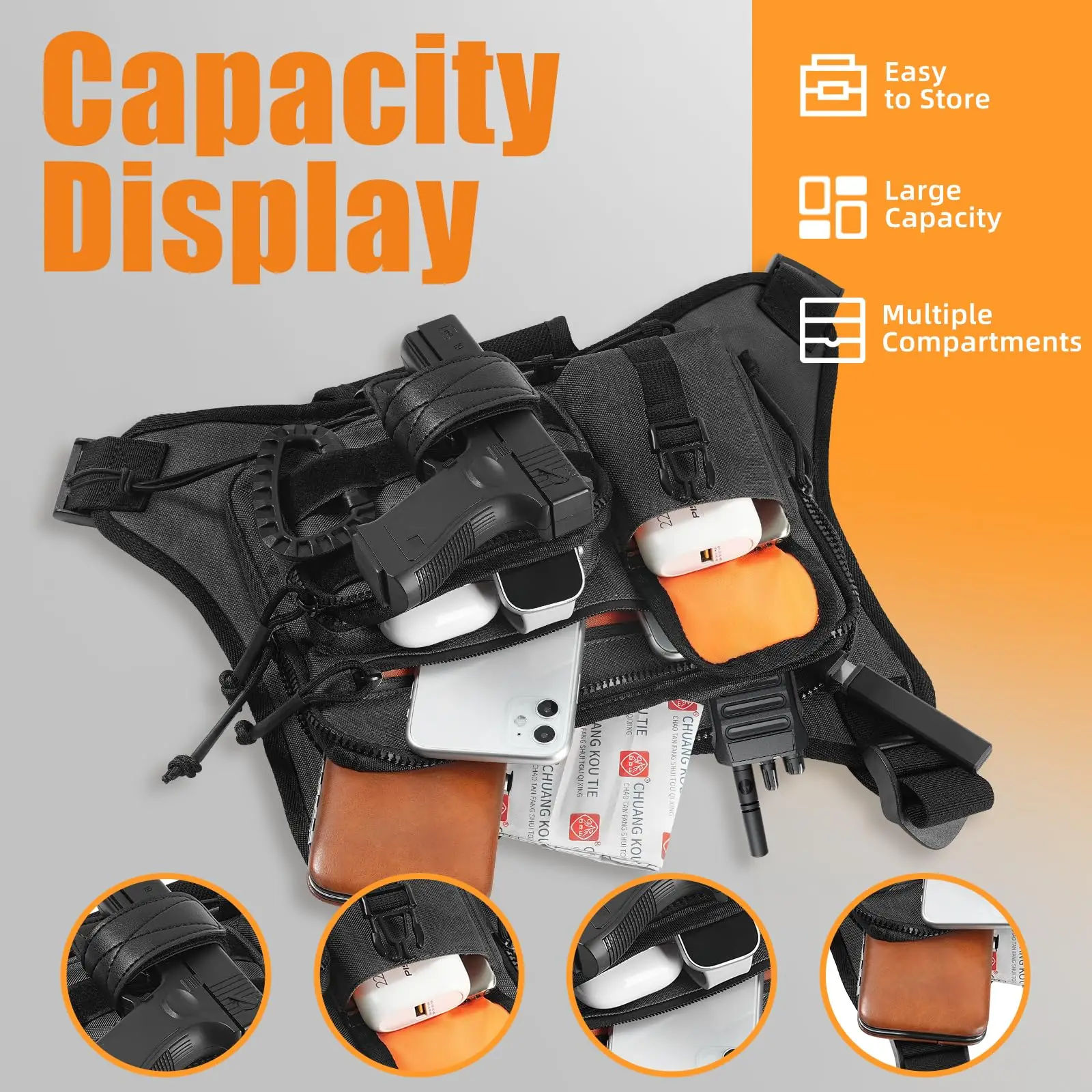 Bolso de Pecho EDC Táctico Antirrobo Impermeable para Aire Libre - imagen 3