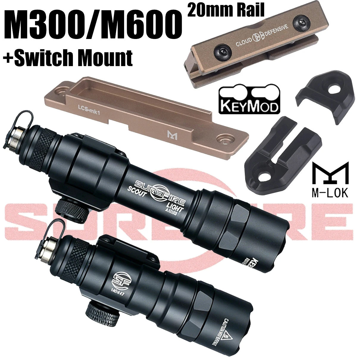 Linterna táctica Surefire M600 con interruptor de presión y Picatinny